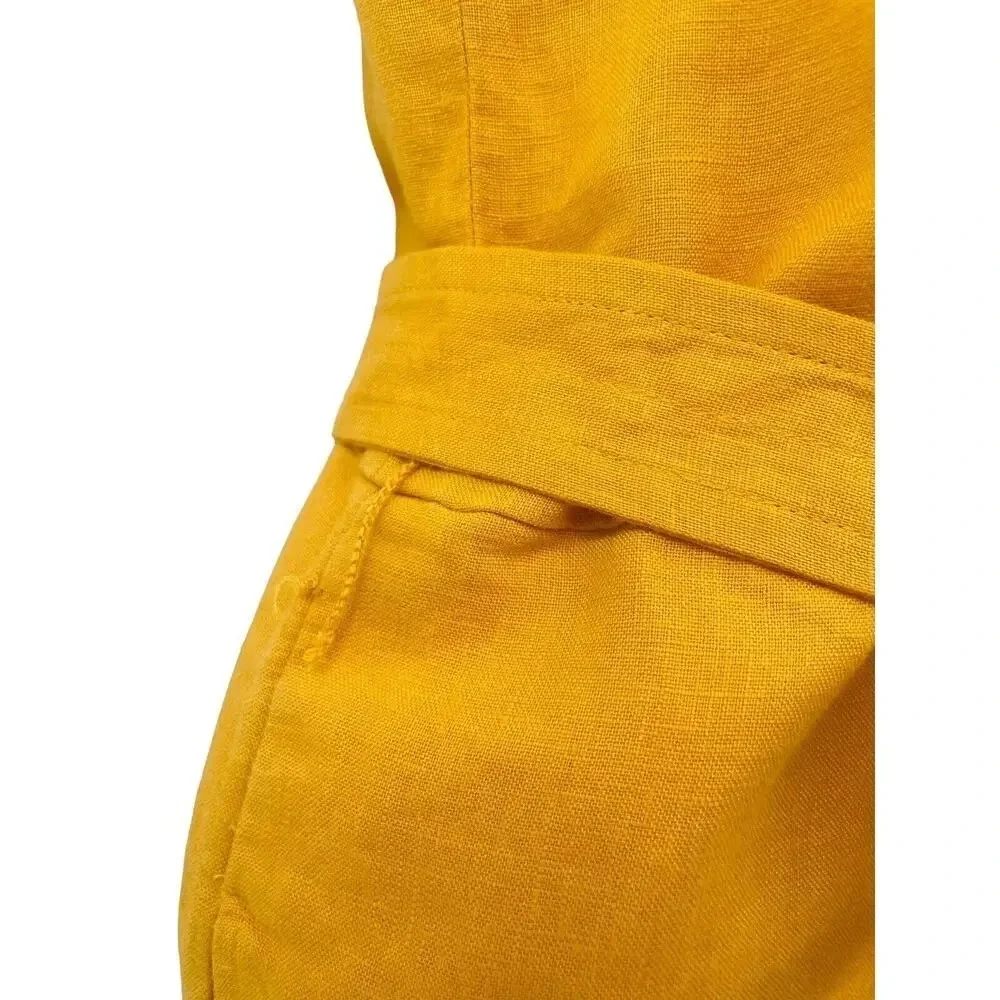 EVERLANE Petite Jumpsuit size 2 Marigold Yellow Linen Square Neck Wide Leg